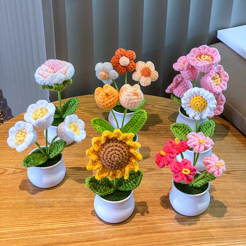 Home Office Depot - 1/2/4 Stück DIY Handgewebte Mini-Topfblumen Rose