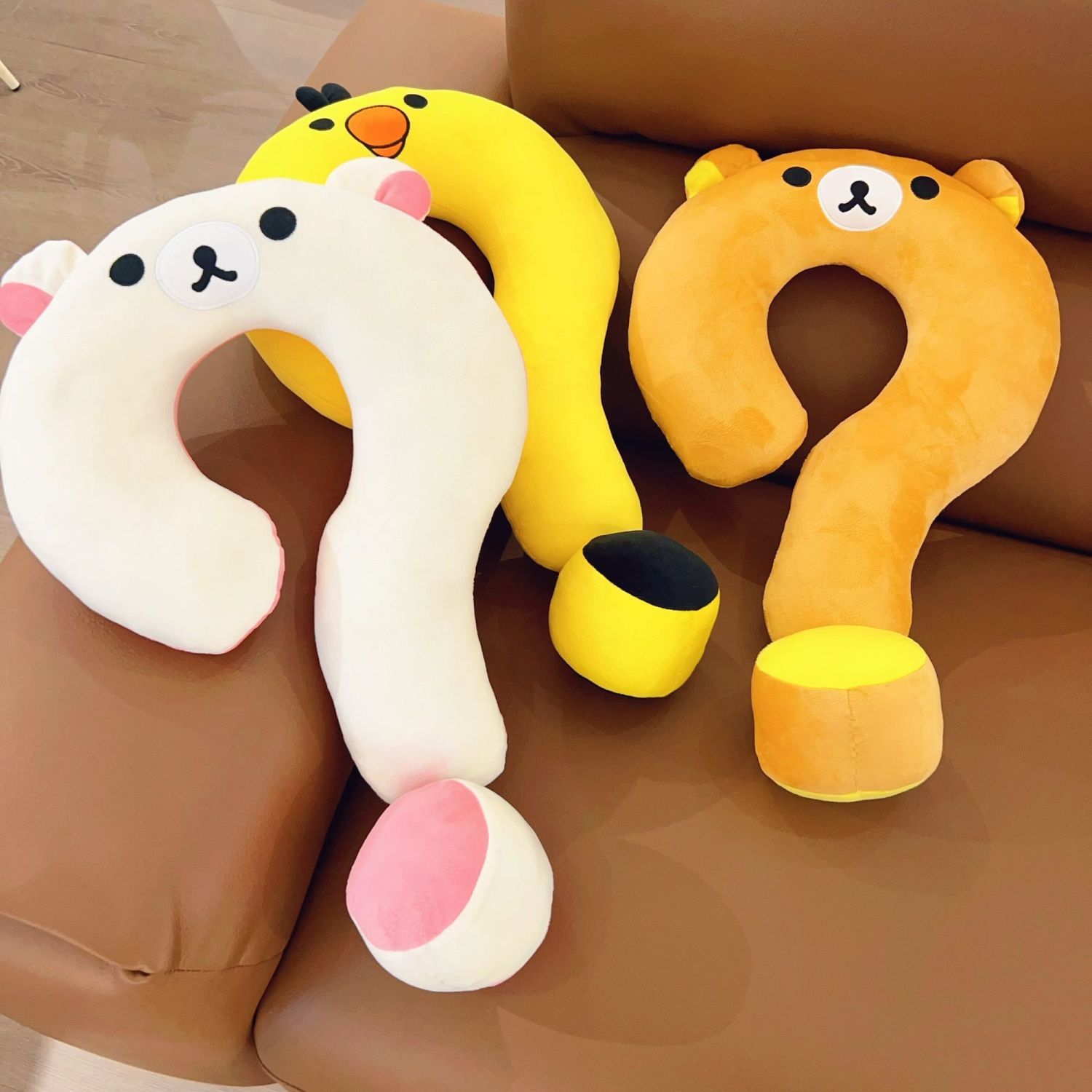 Home Office Questions - Niedliche Rilakkuma-Fragenzeichen-Kissen, weiche Cartoon-Kissen für Wohnzimmer,