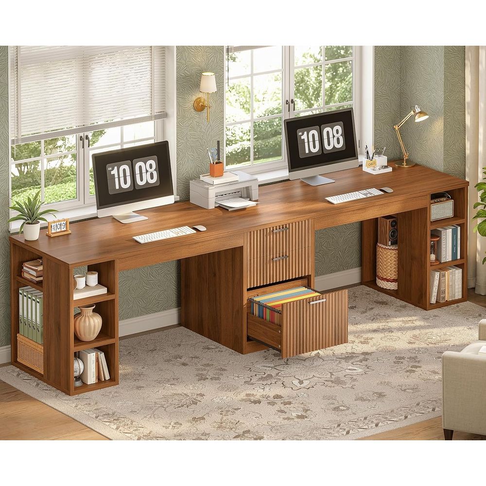 Home Office With Two Desks - 96,5 Zoll Computertisch mit Schreibtischen, 2-Personen-Heimbürotisch,