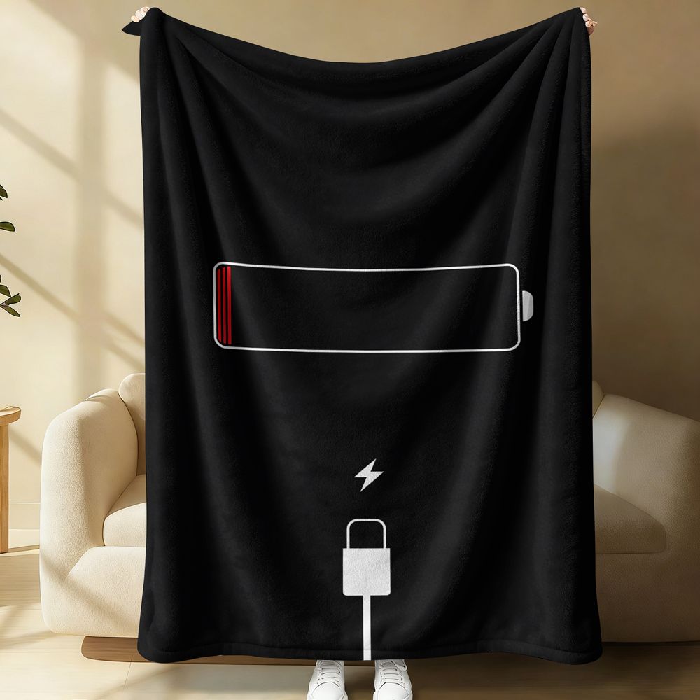 Home Office Icon - Minimalistische Flanell-Decke mit Druck des Low-Battery-Lade-Symbol-Icons,