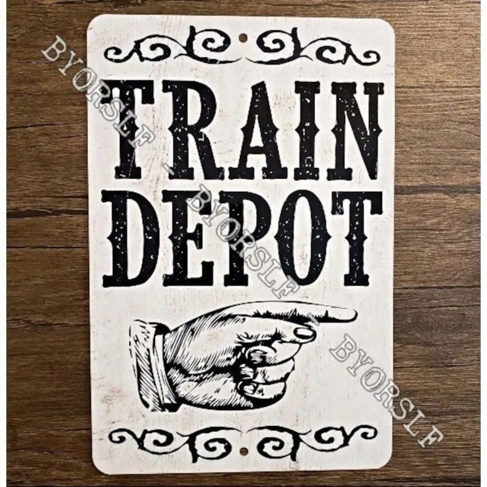 Home Office Depot - Vintage Retro Eisenbahnhof Aluminium Wandkunst 8x12