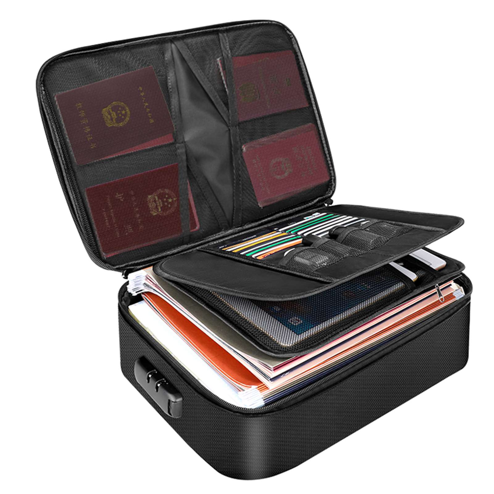 Home Office For Passport - Feuerfeste Dokumententasche mit Reißverschluss Feuer- und
