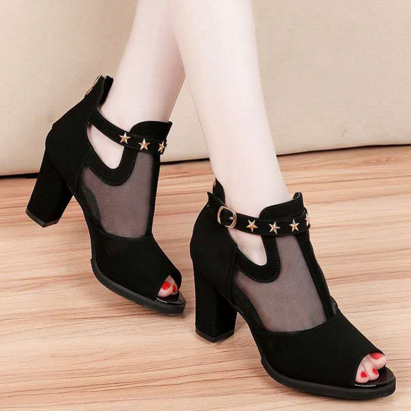 Home Office Makeover - Mesh Peep Toe Blockabsatz Damen Sandalen
