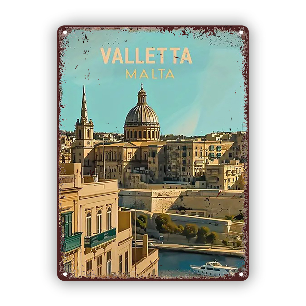 Home Office Icon - Valletta Malta Stadtlandschaft Vintage Metall Blechschild,