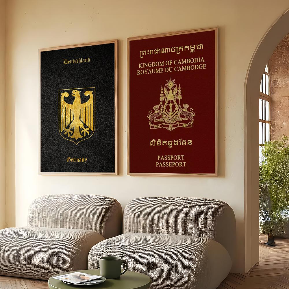 Tiefrotes Reisepass-Poster mit – Home Office For Passport Bewertung und Preis